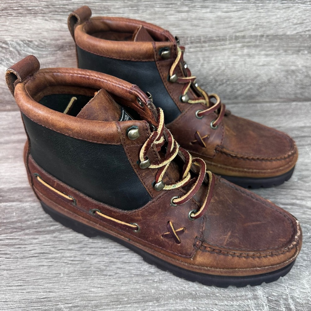 Polo Country Ralph Lauren Boots Womens 8.5 B Leather Moc Toe Lug 90s Y2K Vintage